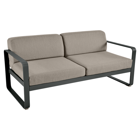 Fermob Bellevie 2-seater outdoor sofa– Anthracite frame with Grey Taupe fabric cushions