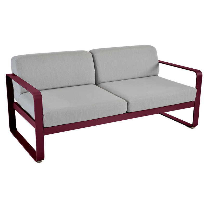 Load image into Gallery viewer, Fermob Bellevie 2-seater outdoor sofa– Black Cherry frame with Flannel Grey fabric cushions
