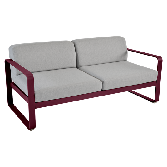 Fermob Bellevie 2-seater outdoor sofa– Black Cherry frame with Flannel Grey fabric cushions