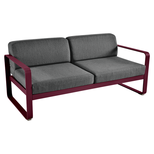 Fermob Bellevie 2-seater outdoor sofa– Black Cherry frame with Graphite Grey fabric cushions
