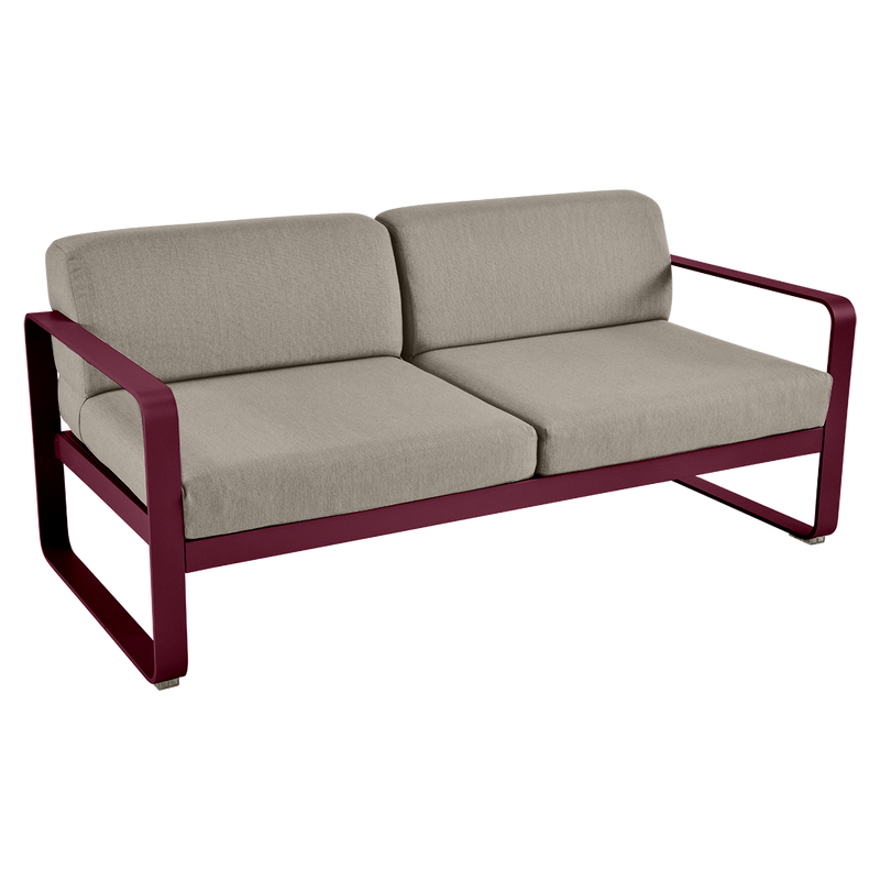 Load image into Gallery viewer, Fermob Bellevie 2-seater outdoor sofa– Black Cherry frame with Grey Taupe fabric cushions
