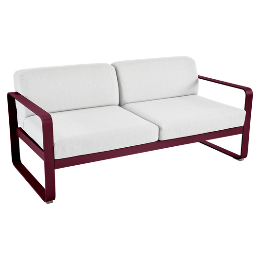 Fermob Bellevie 2-seater outdoor sofa– Black Cherry frame with Off-White fabric cushions
