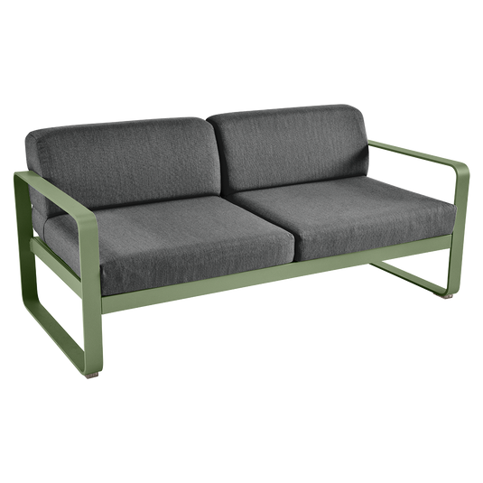 Fermob Bellevie 2-seater outdoor sofa– Cactus frame with Graphite Grey fabric cushions