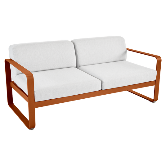 Fermob Bellevie 2-seater outdoor sofa– Candied Orange frame with Off-White fabric cushions