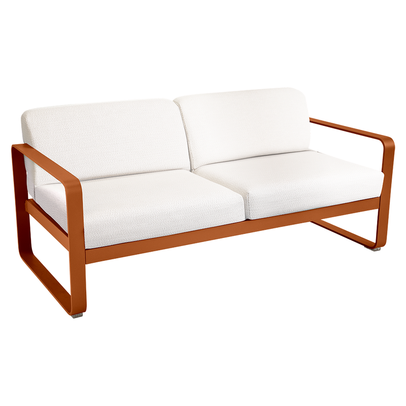 Load image into Gallery viewer, Fermob Bellevie 2-seater outdoor sofa– Candied Orange frame with Pearl fabric cushions
