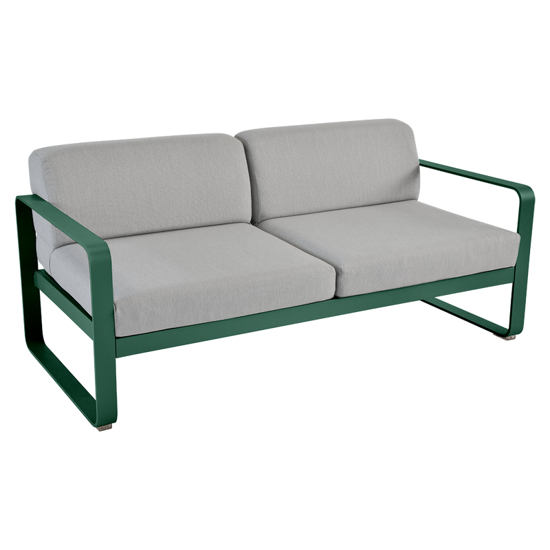 Load image into Gallery viewer, Fermob Bellevie 2-seater outdoor sofa– Cedar Green frame with Flannel Grey fabric cushions
