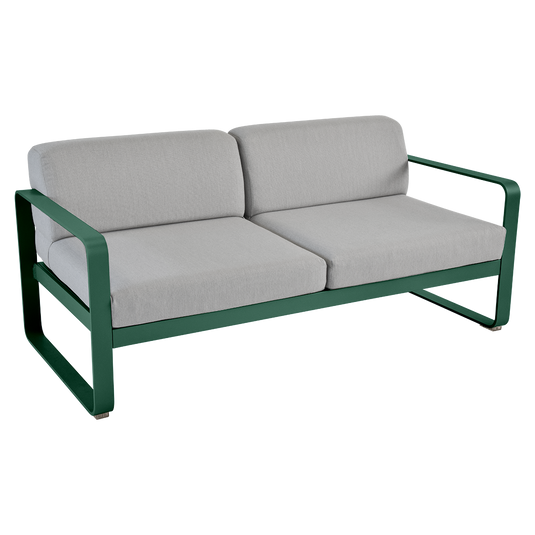 Fermob Bellevie 2-seater outdoor sofa– Cedar Green frame with Flannel Grey fabric cushions