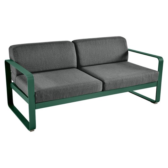 Fermob Bellevie 2-seater outdoor sofa– Cedar Green frame with Graphite Grey fabric cushions