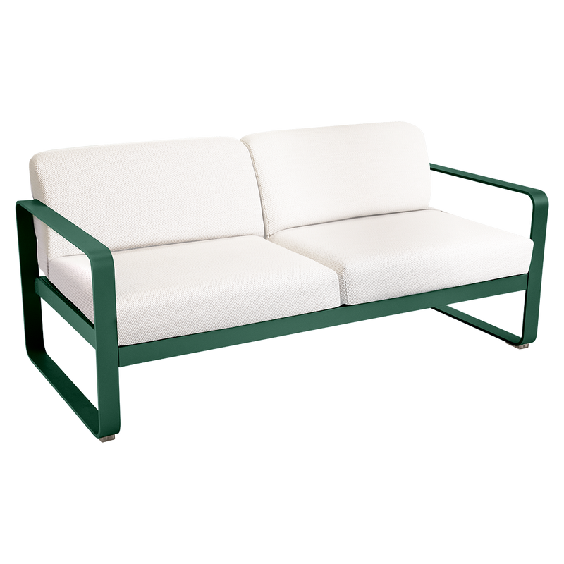 Load image into Gallery viewer, Fermob Bellevie 2-seater outdoor sofa– Cedar Green frame with Pearl fabric cushions
