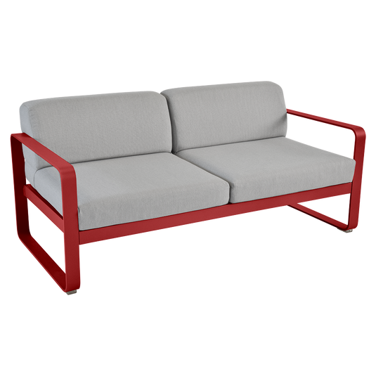 Fermob Bellevie 2-seater outdoor sofa– Chilli frame with Flannel Grey fabric cushions