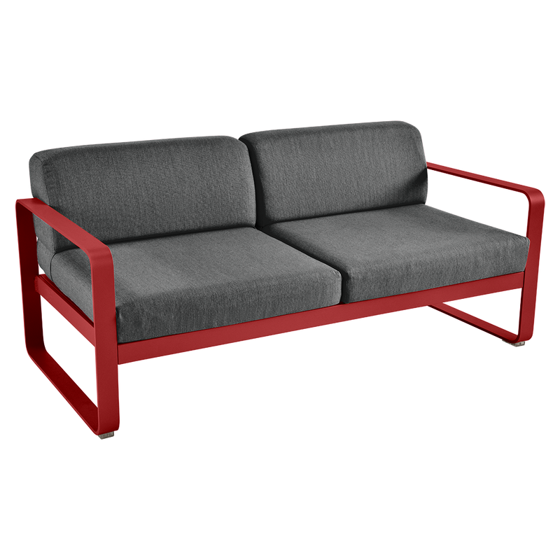 Load image into Gallery viewer, Fermob Bellevie 2-seater outdoor sofa– Chilli frame with Graphite Grey fabric cushions
