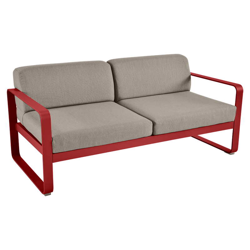 Load image into Gallery viewer, Fermob Bellevie 2-seater outdoor sofa– Chilli frame with Grey Taupe fabric cushions
