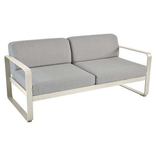Fermob Bellevie 2-seater outdoor sofa– Clay Grey frame with Flannel Grey fabric cushions