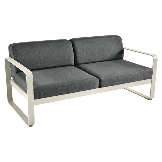 Fermob Bellevie 2-seater outdoor sofa– Clay Grey frame with Graphite Grey fabric cushions