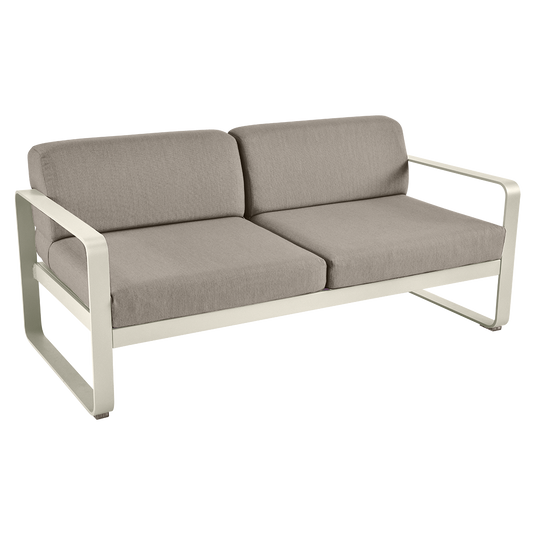 Fermob Bellevie 2-seater outdoor sofa– Clay Grey frame with Grey Taupe fabric cushions