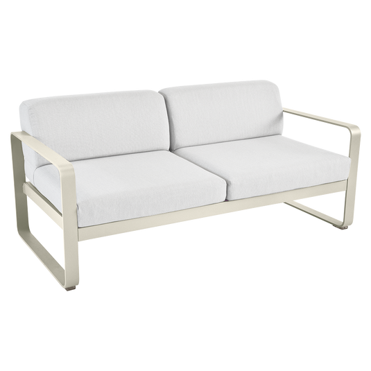 Fermob Bellevie 2-seater outdoor sofa– Clay Grey frame with Off-White fabric cushions