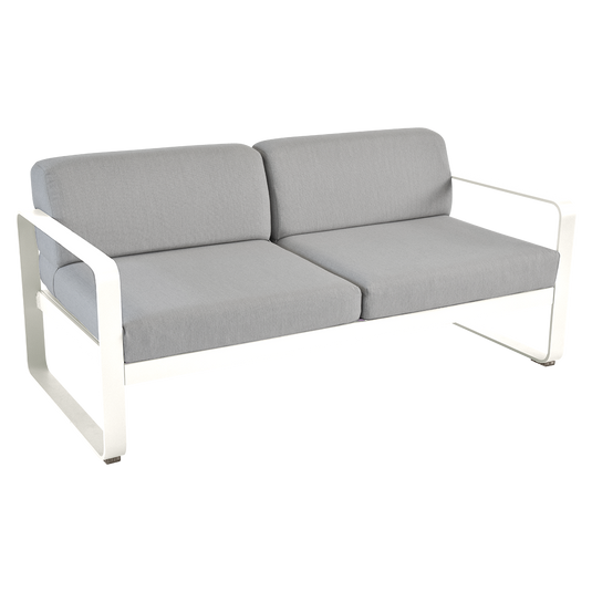 Fermob Bellevie 2-seater outdoor sofa– Cotton White frame with Flannel Grey fabric cushions