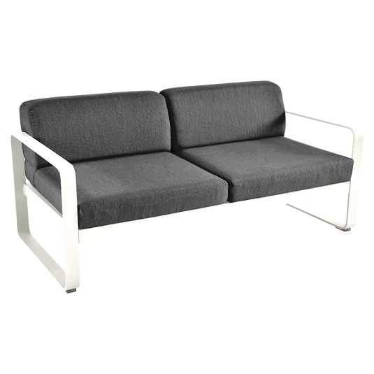 Fermob Bellevie 2-seater outdoor sofa– Cotton White frame with Graphite Grey fabric cushions