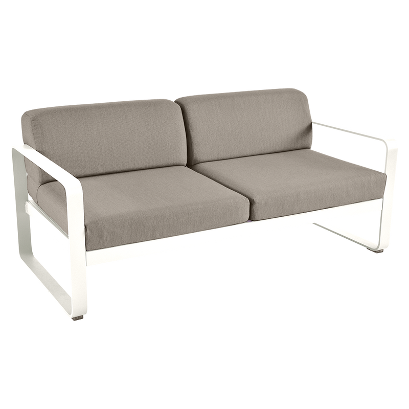 Load image into Gallery viewer, Fermob Bellevie 2-seater outdoor sofa– Cotton White frame with Grey Taupe fabric cushions
