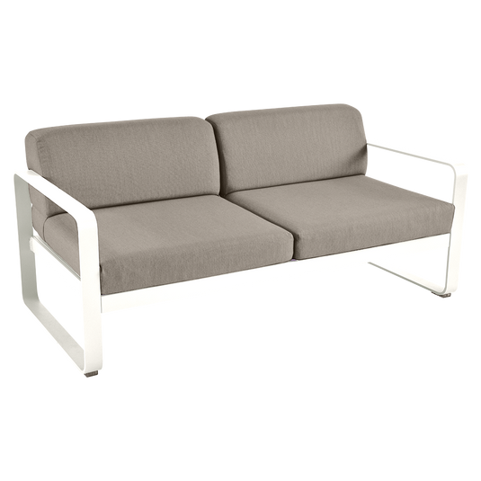 Fermob Bellevie 2-seater outdoor sofa– Cotton White frame with Grey Taupe fabric cushions