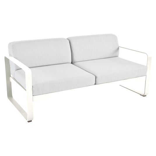 Fermob Bellevie 2-seater outdoor sofa– Cotton White frame with Off-White fabric cushions