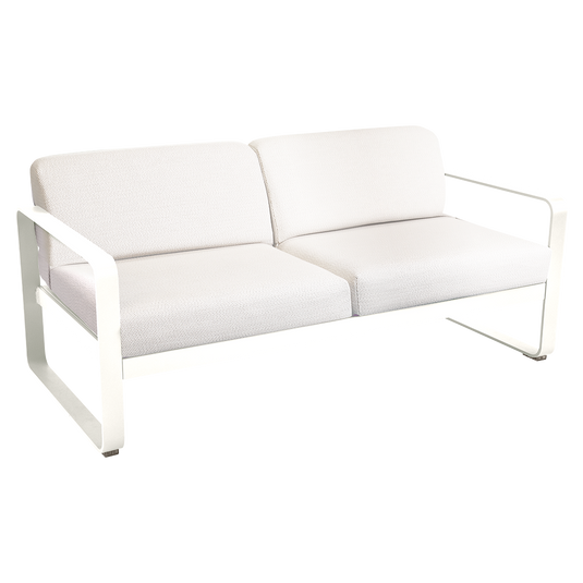 Fermob Bellevie 2-seater outdoor sofa– Cotton White frame with Pearl fabric cushions