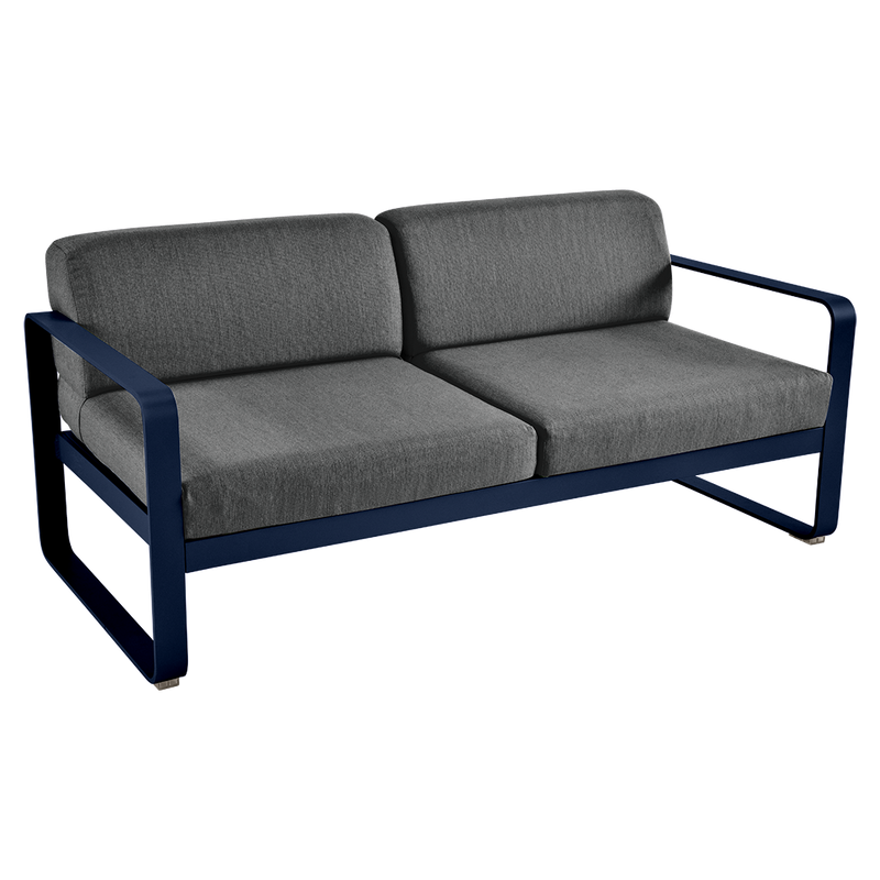Load image into Gallery viewer, Fermob Bellevie 2-seater outdoor sofa– Deep Blue frame with Graphite Grey fabric cushions
