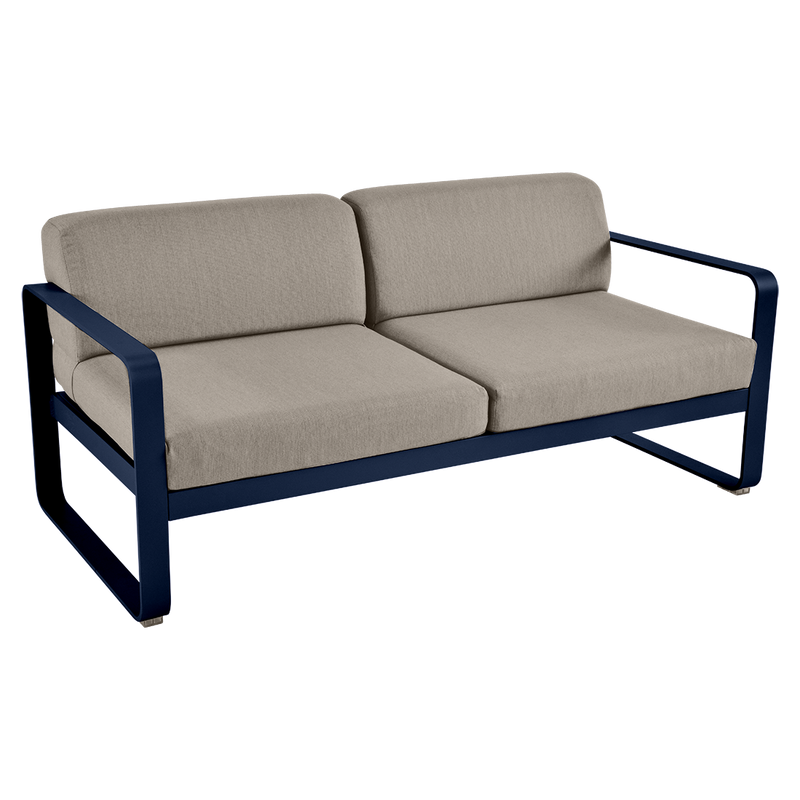 Load image into Gallery viewer, Fermob Bellevie 2-seater outdoor sofa– Deep Blue frame with Grey Taupe fabric cushions
