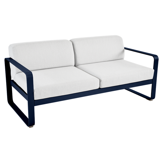 Fermob Bellevie 2-seater outdoor sofa– Deep Blue frame with Off-White fabric cushions