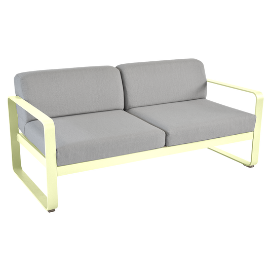 Fermob Bellevie 2-seater outdoor sofa– Frosted Lemon frame with Flannel Grey fabric cushions