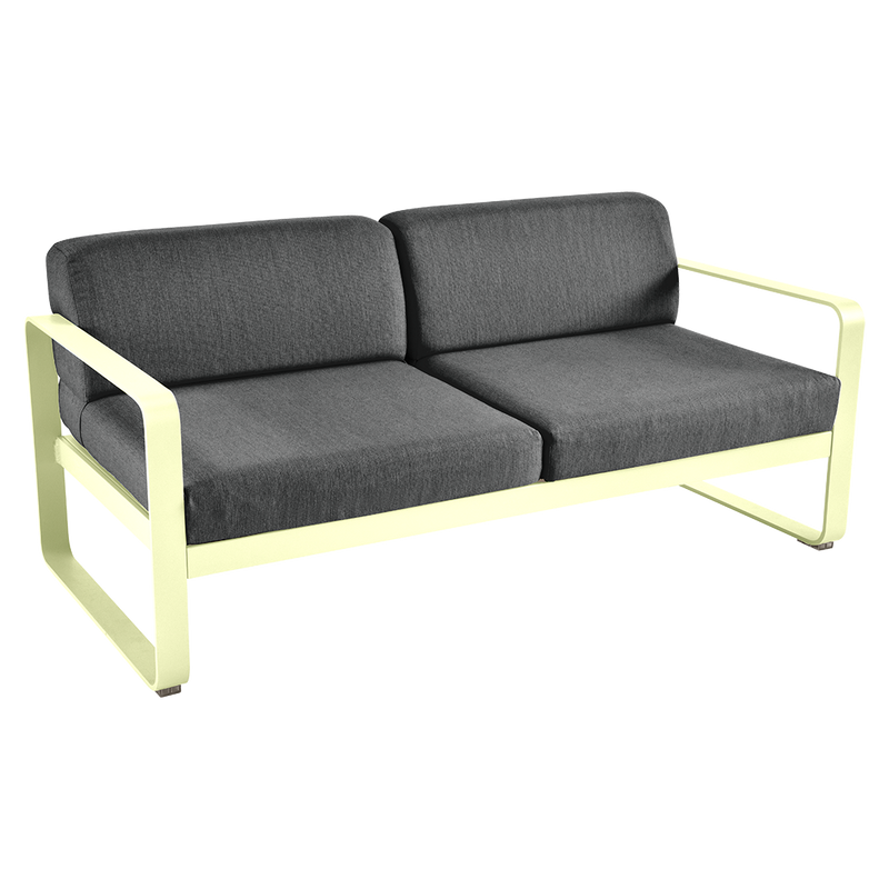 Load image into Gallery viewer, Fermob Bellevie 2-seater outdoor sofa– Frosted Lemon frame with Graphite Grey fabric cushions
