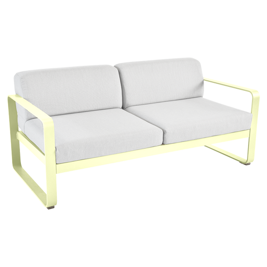 Fermob Bellevie 2-seater outdoor sofa– Frosted Lemon frame with Off-White fabric cushions