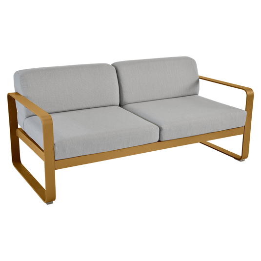 Fermob Bellevie 2-seater outdoor sofa– Gingerbread frame with Flannel Grey fabric cushions