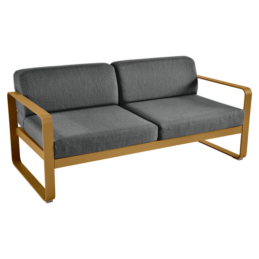 Fermob Bellevie 2-seater outdoor sofa– Gingerbread frame with Graphite Grey fabric cushions