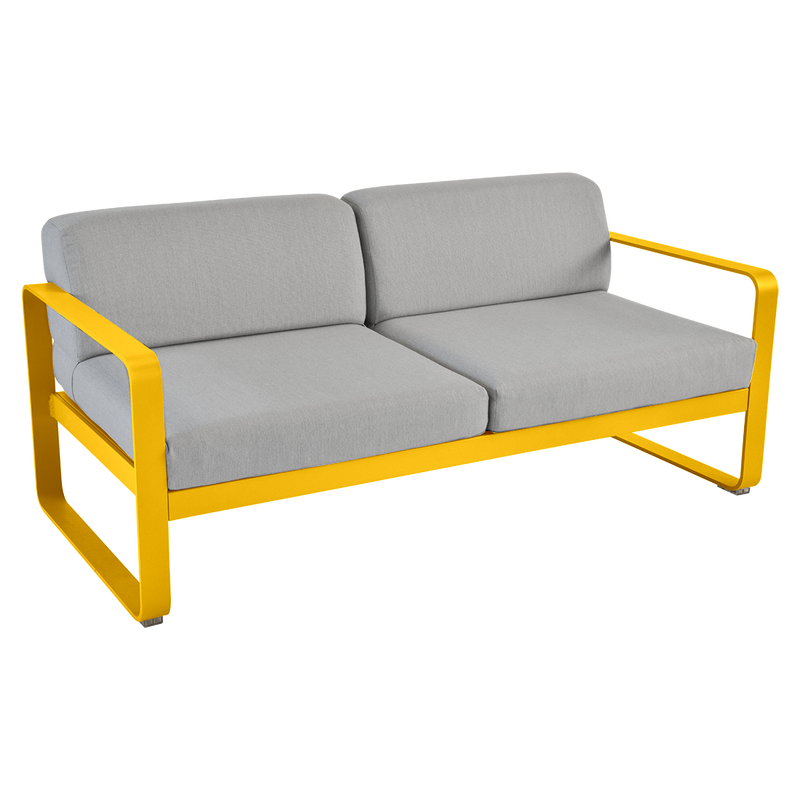 Load image into Gallery viewer, Fermob Bellevie 2-seater outdoor sofa– Honey frame with Flannel Grey fabric cushions
