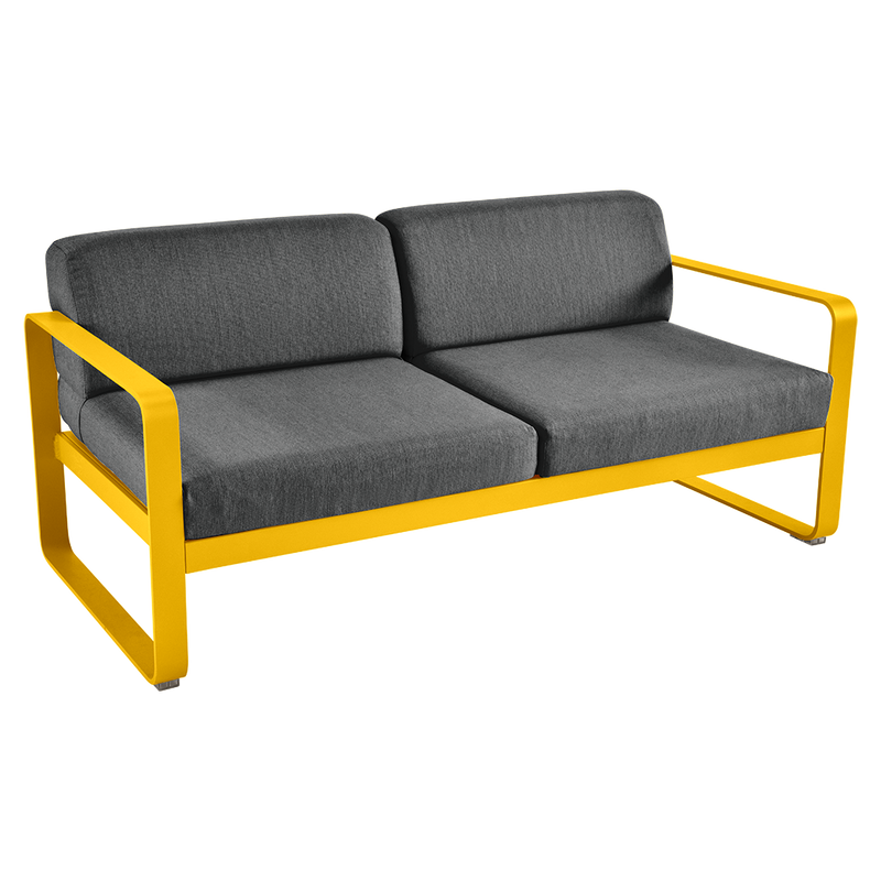 Load image into Gallery viewer, Fermob Bellevie 2-seater outdoor sofa– Honey frame with Graphite Grey fabric cushions
