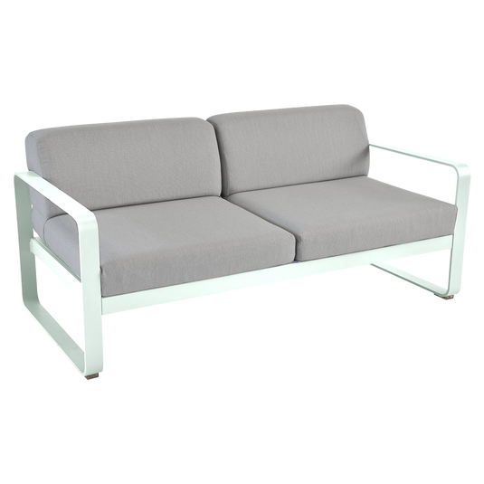 Fermob Bellevie 2-seater outdoor sofa– Ice Mint frame with Flannel Grey fabric cushions