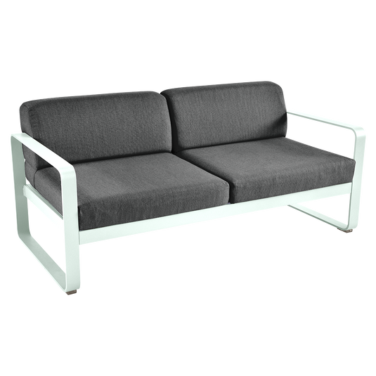 Fermob Bellevie 2-seater outdoor sofa– Ice Mint frame with Graphite Grey fabric cushions
