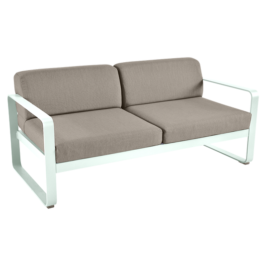 Fermob Bellevie 2-seater outdoor sofa– Ice Mint frame with Grey Taupe fabric cushions