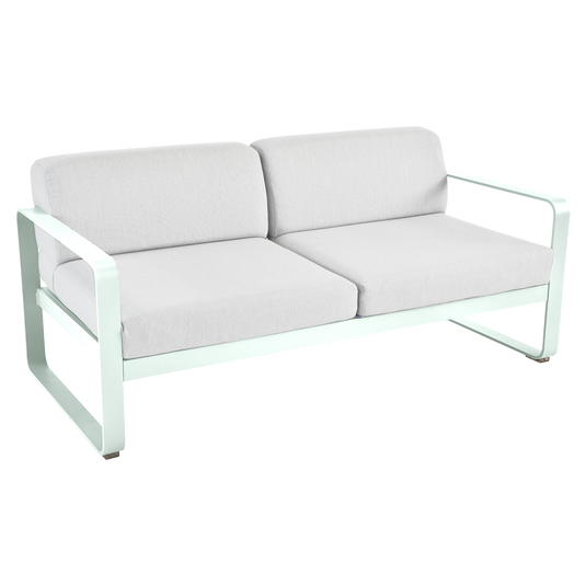 Fermob Bellevie 2-seater outdoor sofa – Ice Mint frame with Off-White fabric cushions