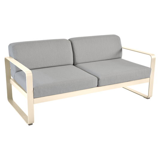 Fermob Bellevie 2-seater outdoor sofa– Latte Beige frame with Flannel Grey fabric cushions