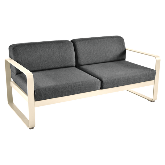 Fermob Bellevie 2-seater outdoor sofa– Latte Beige frame with Graphite Grey fabric cushions