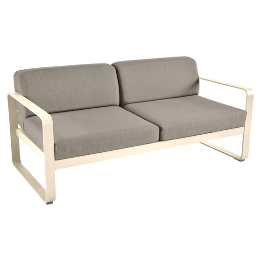 Fermob Bellevie 2-seater outdoor sofa– Latte Beige frame with Grey Taupe fabric cushions