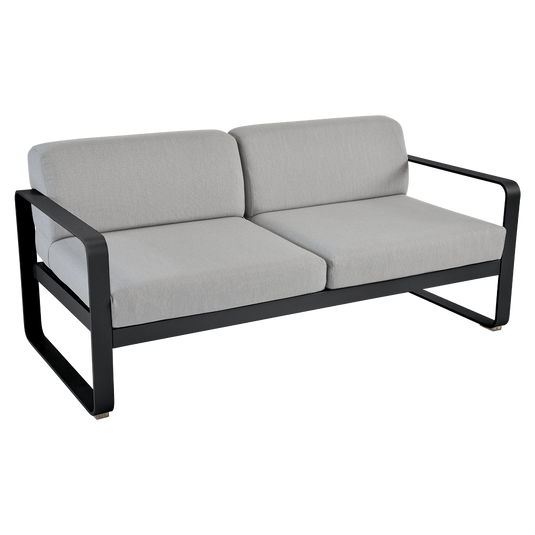 Fermob Bellevie 2-seater outdoor sofa– Liquorice frame with Flannel Grey fabric cushions