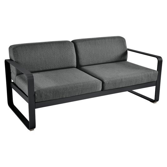 Fermob Bellevie 2-seater outdoor sofa– Liquorice frame with Graphite Grey fabric cushions