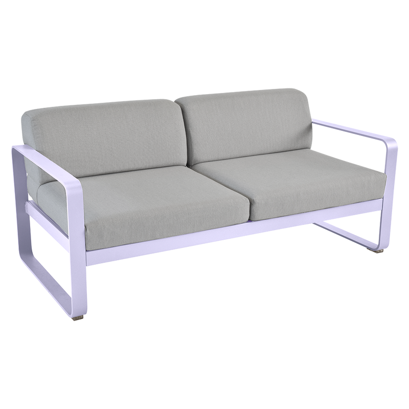 Load image into Gallery viewer, Fermob Bellevie 2-seater outdoor sofa– Marshmallow frame with Flannel Grey fabric cushions
