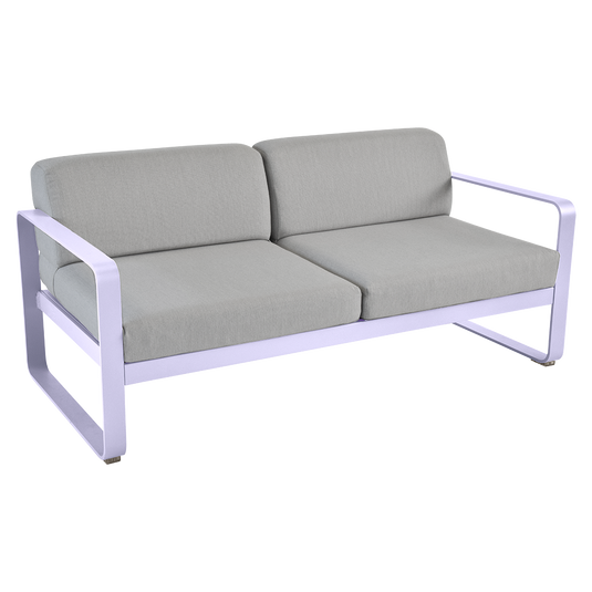 Fermob Bellevie 2-seater outdoor sofa– Marshmallow frame with Flannel Grey fabric cushions