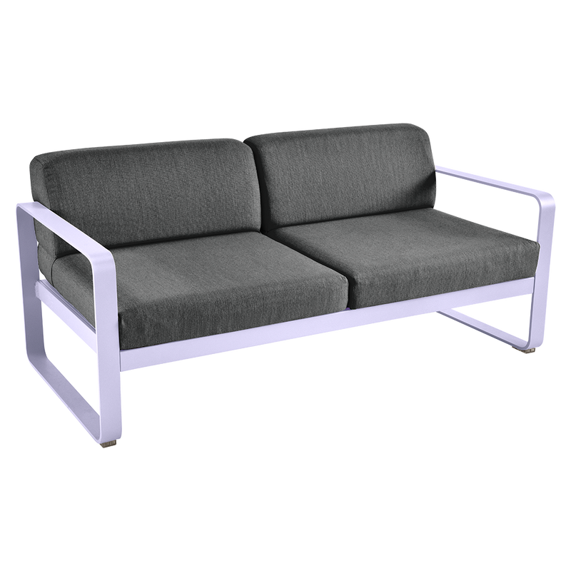 Load image into Gallery viewer, Fermob Bellevie 2-seater outdoor sofa– Marshmallow frame with Graphite Grey fabric cushions
