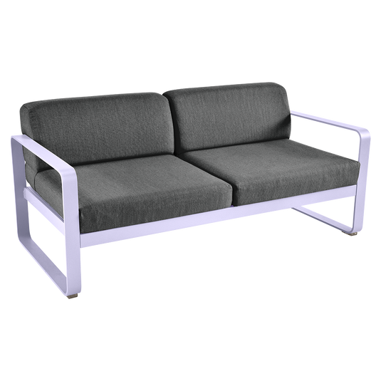Fermob Bellevie 2-seater outdoor sofa– Marshmallow frame with Graphite Grey fabric cushions