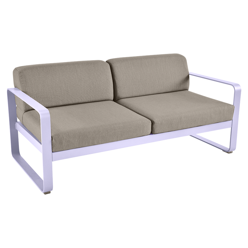 Load image into Gallery viewer, Fermob Bellevie 2-seater outdoor sofa– Marshmallow frame with Grey Taupe fabric cushions
